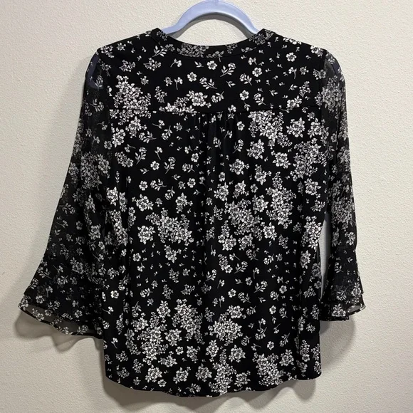 Charter Club Black White Floral Sheer Blouse Petite Small - Picture 4 of 12